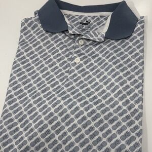 Puma Mens Polo Shirt‎ Large Golf Pineapples All Over Print Blue Short Sleeve